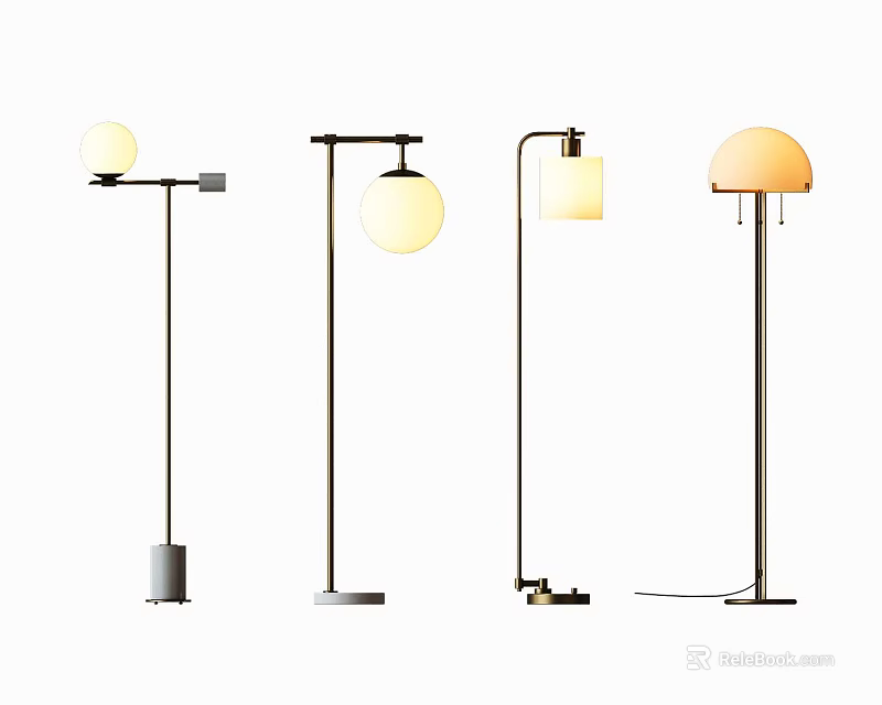 Various Modern Floor Lamps With Different Design Styles And Light Shades 3d model