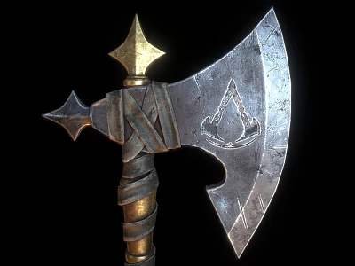 Medieval Decorative Weapon With Carved Blade Star Shaped Top And Wrapped Handle 3d model