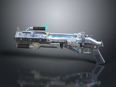 Futuristic Sci Fi Gun Design With Metallic Body Blue Scope And Detailed Components 3d model