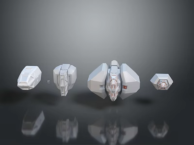 Geometric Mechanical Sci Fi Models With Various Structures White Gray In Dark Background Reflections 3d model