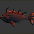 Red and Blue Spiked Back Fish with Sharp Teeth Yellow Eyes Wing Fins