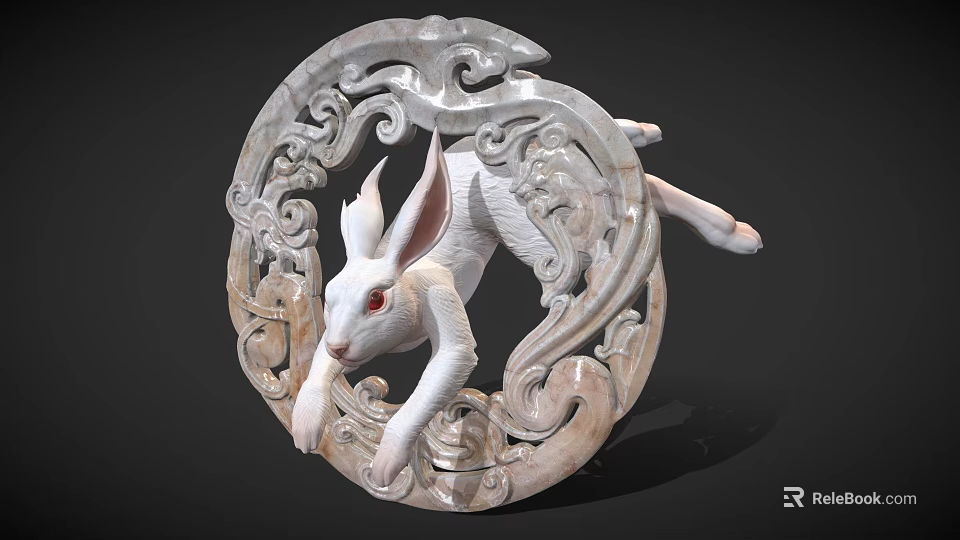 Decorative Circular Rabbit Animal Wall Decor With Carved Jade Like Patterns For Home Decor 3d model 