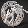 Decorative Circular Rabbit Animal Wall Decor With Carved Jade Like Patterns For Home Decor