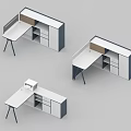 Modern Office Desk With White Tabletop Black Legs Drawers And Cabinets