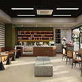 Modern Milk Tea Shop Interior With Wooden Counter Shelves And Cozy Seating Area