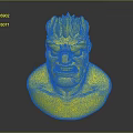 3D Fictional Character Bust Featuring Angry Expression Spiky Hair And Thick Eyebrows