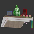 Modern Reception Desk Interior Design With Computer Monitor And Potted Plants