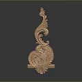 Intricate Carved Decorative Ornament With Curved Scroll And Floral Patterns
