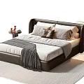 Modern Double Bed With Curved Leather Headboard Multiple Pillows And Round Nightstands