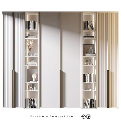 Modern Decorative Cabinet With Open Shelves Books And Warm Lighting Design 3d model