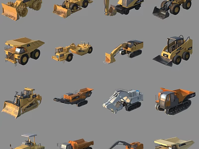 Various Construction Utility Vehicles Including Bulldozers Loaders Excavators and Dump Trucks 3d model