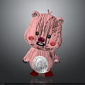 Pink Cartoon Bear Toy With White Belly Red Feet Paper Craft Adorable Animal Figure