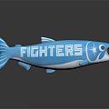 Blue Fish Shaped Stuffed Toy With FIGHTERS Text And Star Design For Kids