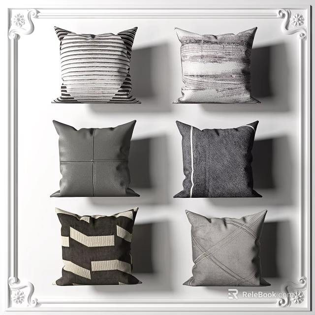 Modern Decorative Throw Pillows With Assorted Textured Geometric Patterns And Neutral Tones 3d model