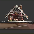 Festive Colorful Gingerbread House Decorated With Icing Candies On White Plate Wooden Base