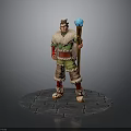 3D Character Model With Wooden Staff Blue Orb Fur Trimmed Clothing On Circular Stone Platform