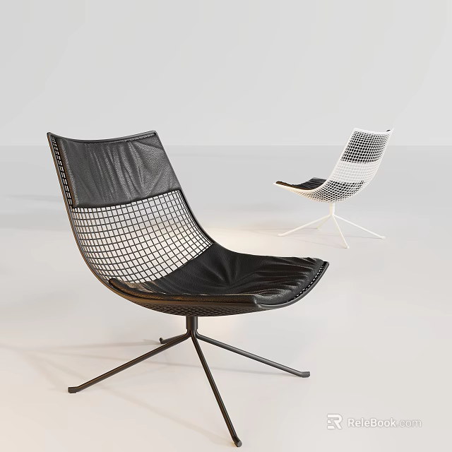 Modern Leisure Chair Featuring Black Leather Mesh Design And White Metal Base Version 3d model 