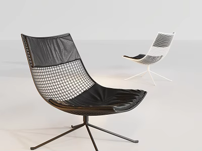 Modern Leisure Chair Featuring Black Leather Mesh Design And White Metal Base Version 3d model