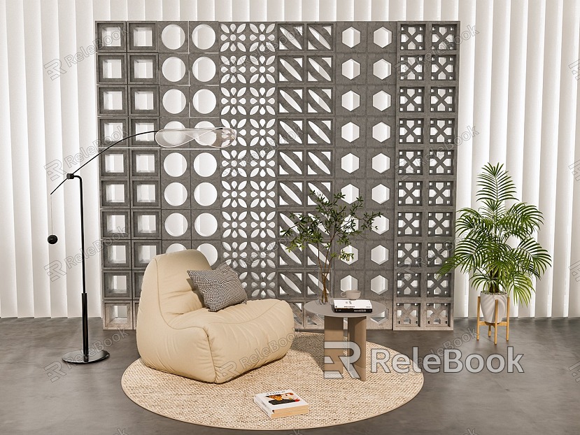 Modern hollow brick partition sofa plant floor lamp model