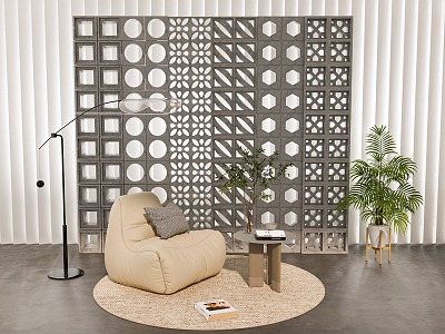 Modern hollow brick partition sofa plant floor lamp model