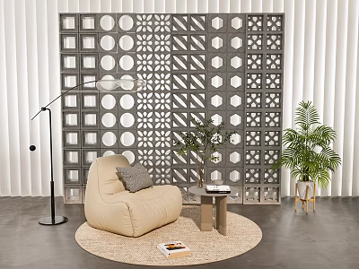 Modern hollow brick partition sofa plant floor lamp 3d model