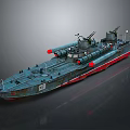 Military Warship Naval Vessel With Guns Number 124 Dark Red Hull