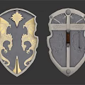 Two Ornate Metal Shields With Intricate Dragon Engravings And Decorative Patterns