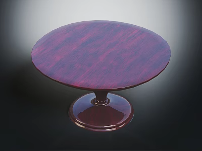 Round Dark Red Wooden Table With Circular Pedestal Base And Smooth Surface 3d model