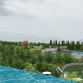 Scenic Mountain View Homestay Building With Lush Forest Purple Flowers And Pool
