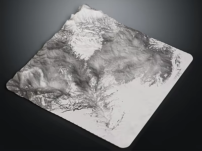 Detailed 3D Square Topographic Terrain Model Showcasing Mountain Ranges And Valleys 3d model