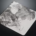 Detailed 3D Square Topographic Terrain Model Showcasing Mountain Ranges And Valleys