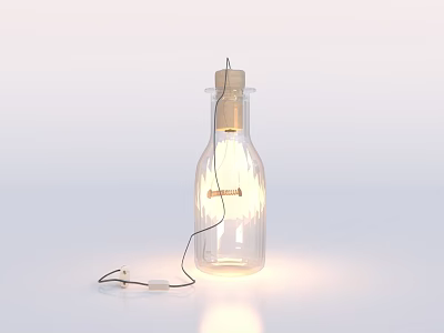 Unique Shaped Table Lamp Transparent Bottle Design With Cork Stopper Illuminated Filament And Attached Wire 3d model