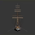 Detailed Wooden Sailboat Model With Multiple Masts And Intricate Deck Details