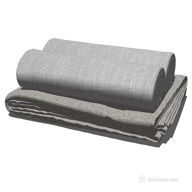 Gray Textured Towels Soft And Neatly Folded For Bathroom Use 3d model 