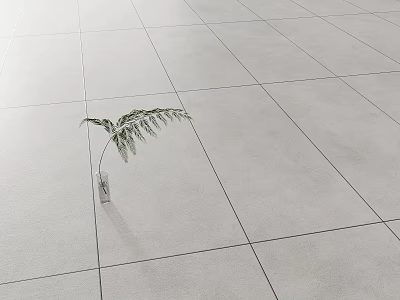 White Floor Tiles Surface with Transparent Vase and Green Leaf Decoration 3d model