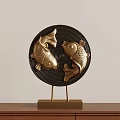 Golden Fish Decorative Ornament With Black Circular Base And Gold Stand