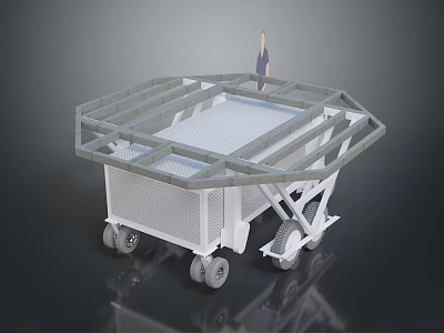 Mobile Wheeled Metal Framework Featuring Grid Platform And Top Support Pole 3d model