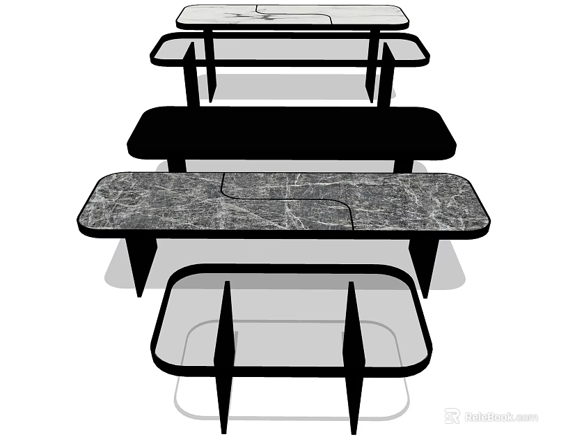 Modern Dining Table With Marble Tabletop And Black Metal Legs Design Elements 3d model
