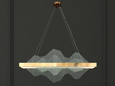 Golden Chandelier With Wavy Mesh Design And Sleek Frame Against Dark Modern Wall 3d model