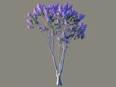 Beautiful Blooming Arbor With Purple Flowers Green Leaves And Slender Trunks 3d model