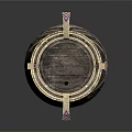 Decorative Barrel with Intricate Metal Accents and Purple Patterns on Ornate Feet Base