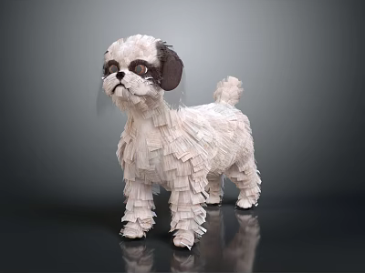 White And Black Layered Paper Dog Doll With Crafted Details And Decorative Look 3d model
