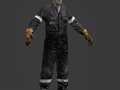 Game Movie Character In Black Jumpsuit With White Stripes And Gold Gloves 3d model