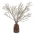 Brown Woven Vase with Spring Branches and Small White Buds for Home Decor