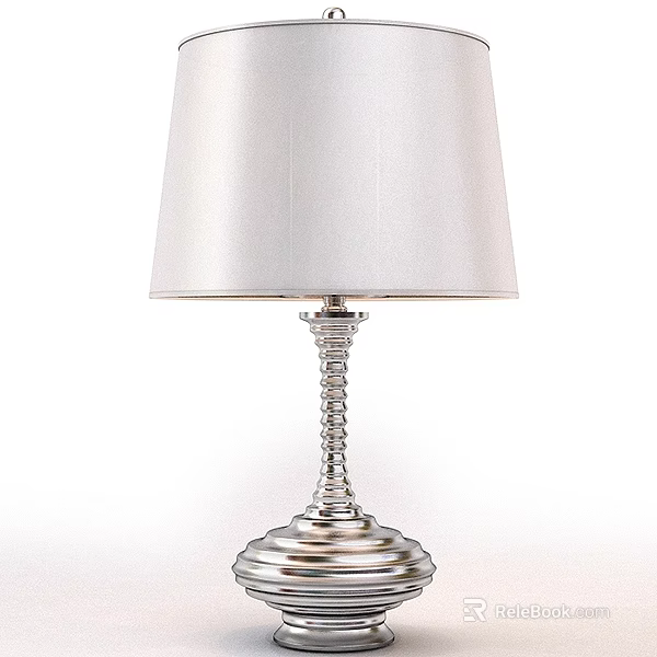 Elegant Silver Metal Table Lamp With Twisted Stem And White Fabric Shade 3d model