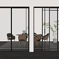 Modern Interior Glass Doors With Striped And Transparent Panels And Black Frames