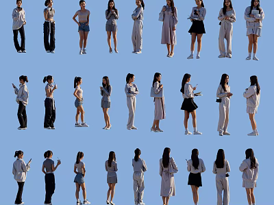 Diverse Group of People Standing in Various Poses Against Blue Background 3d model