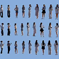 Diverse Group of People Standing in Various Poses Against Blue Background