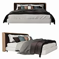Modern Double Bed With Upholstered Headboard And Mixed Color Pillows 3d model