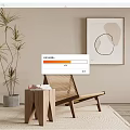 Comfortable Leisure Chair With Small Side Table Palm Plant And Abstract Painting On Woven Rug